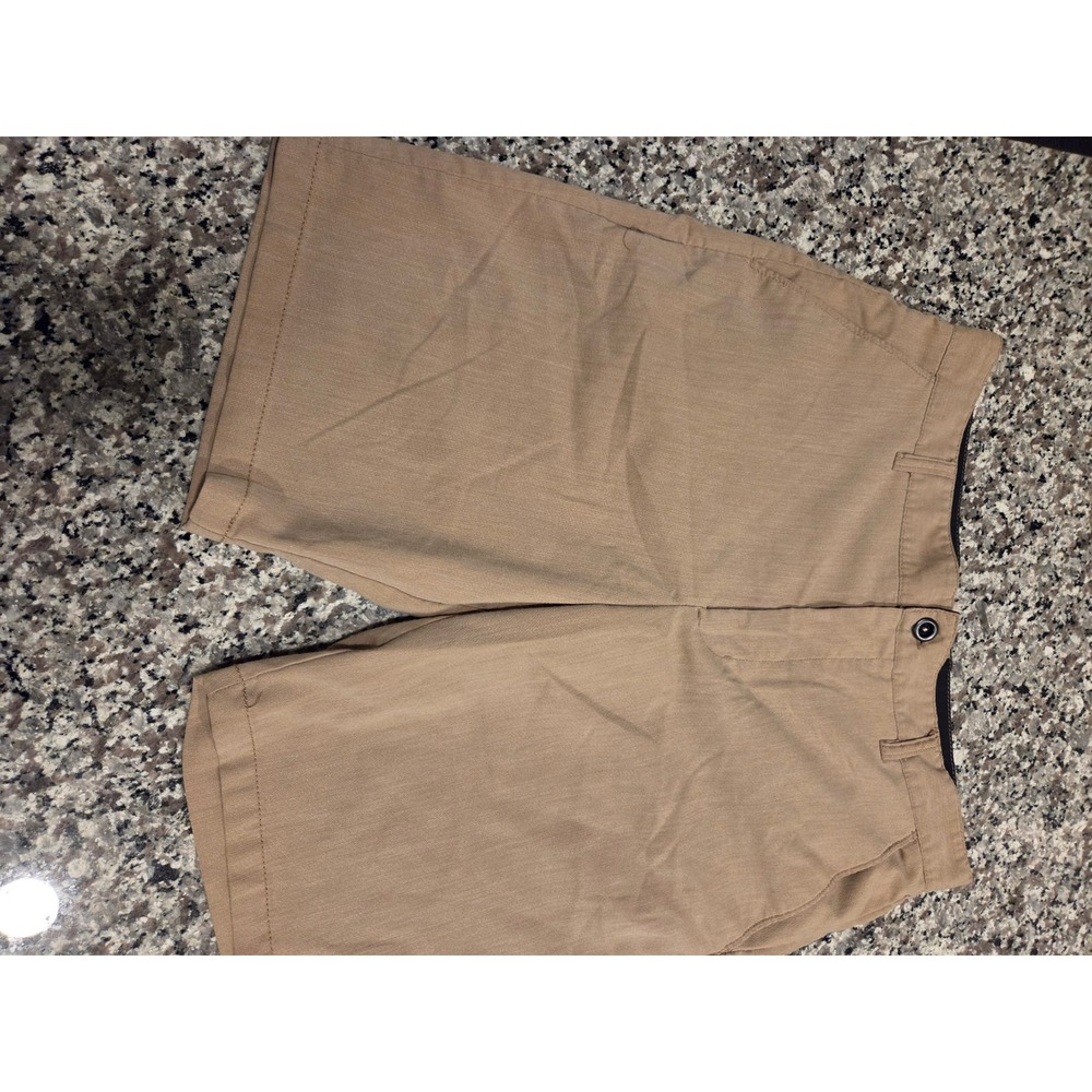 Faded Glory Mens Tan Khaki Flat Front‎ Chino Shorts Size 32 Cotton Blend Casual